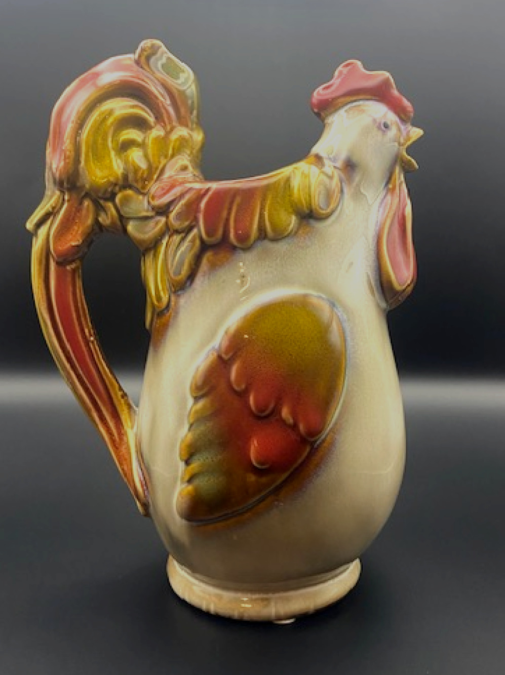 Glazed Rooster Pitcher Art Pottery Home Decor- Pre-owned